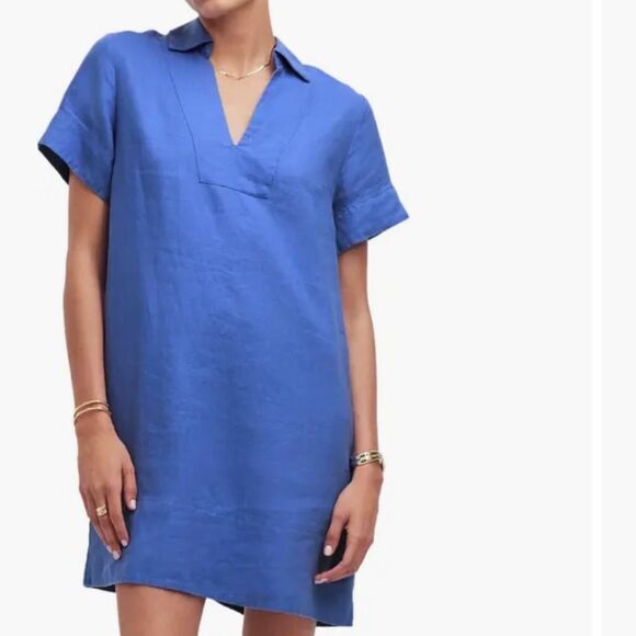 NWT Madewell V-Neck Palma Dress 100% linen S - Picture 1 of 6